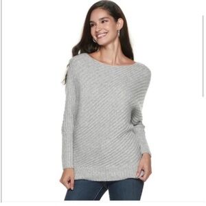 NWT Jennifer Lopez Diagonal Rib Dolman Sweater Metallic Silver Size Large